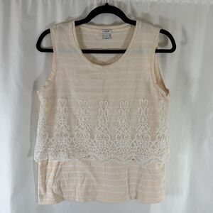 J. Crew Tank Top Women's Medium Pink White Striped Lace Overlay Sleeveless